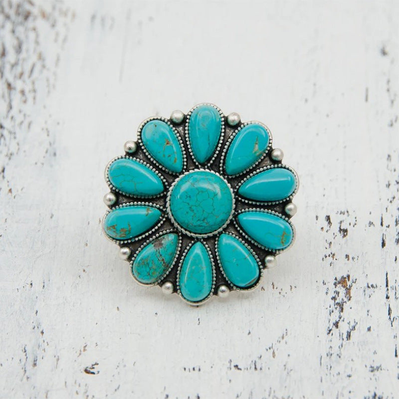 Artificial Turquoise Alloy Flower Ring