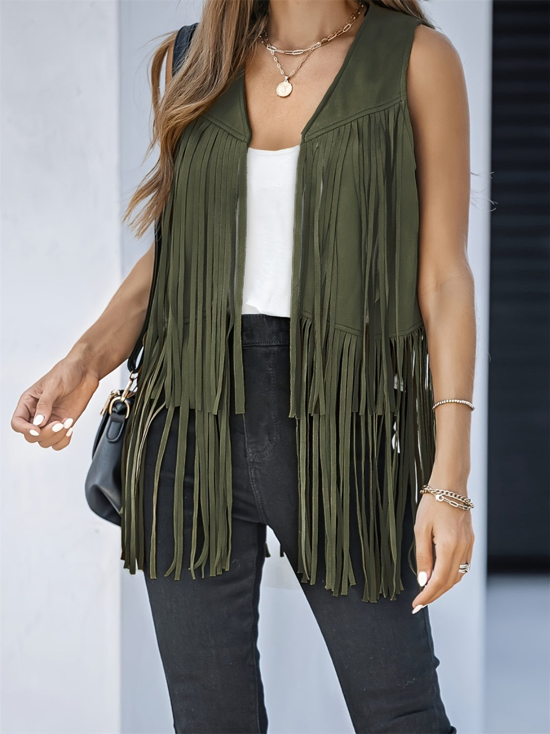 Fringe Open Front Vest Coat