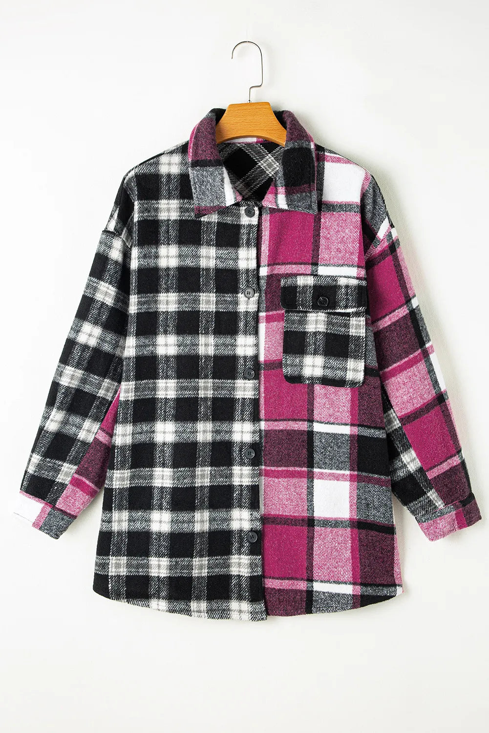 Pocketed Plaid Collared Neck Long Sleeve Shacket