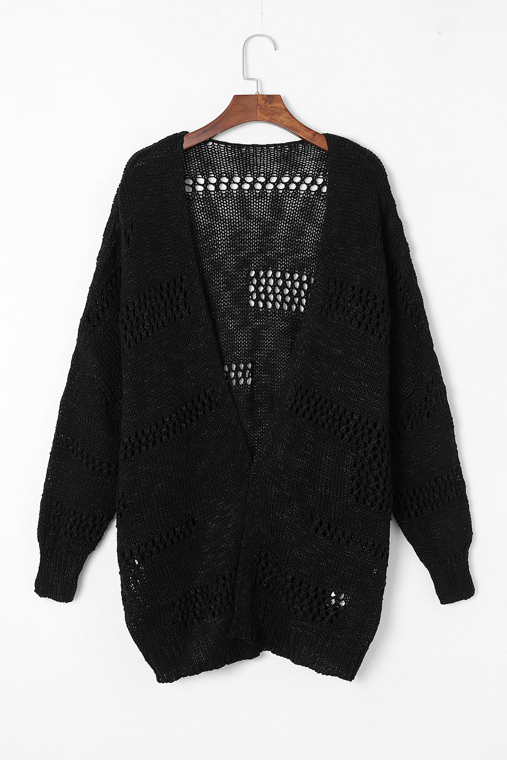 Openwork Open Front Long Sleeve Cardigan