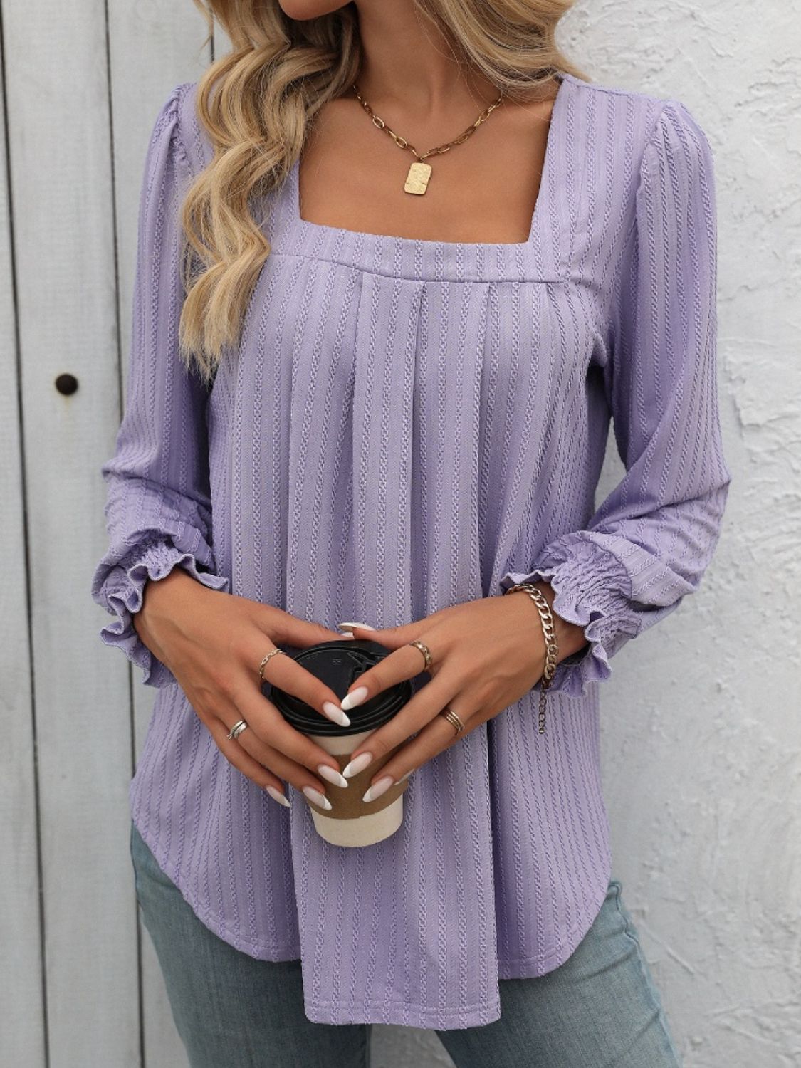 Square Neck Long Sleeve Top