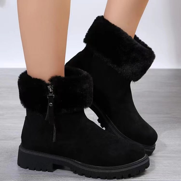 Suede Faux Fur Boots with Side Zipper