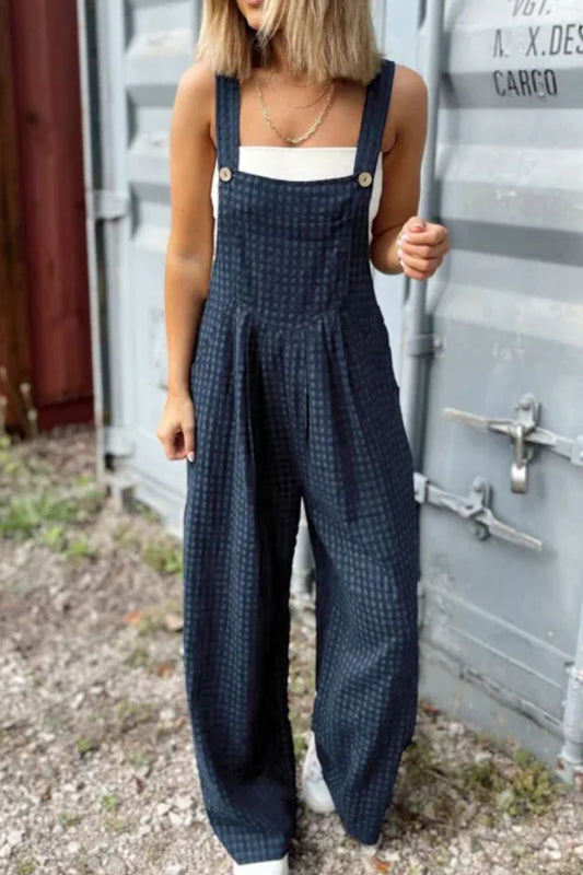 Plaid Wide Strap Wide Leg Overalls