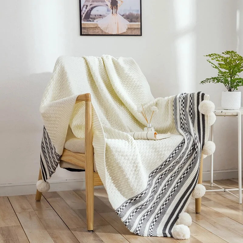 European-Style Striped Knitted Throw Blanket