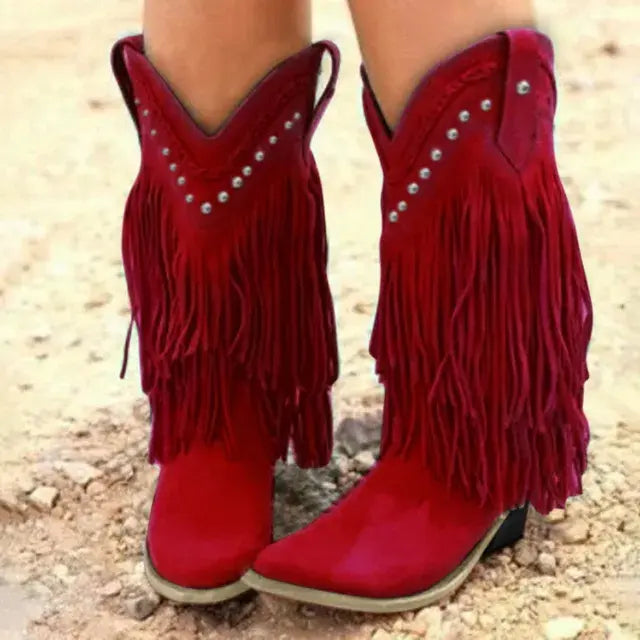 Mid-Calf Fringe Cowboy Boots