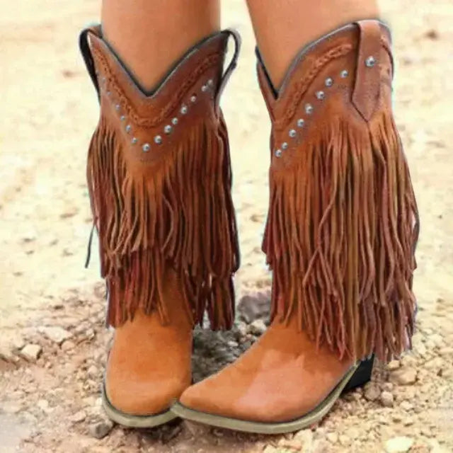 Mid-Calf Fringe Cowboy Boots