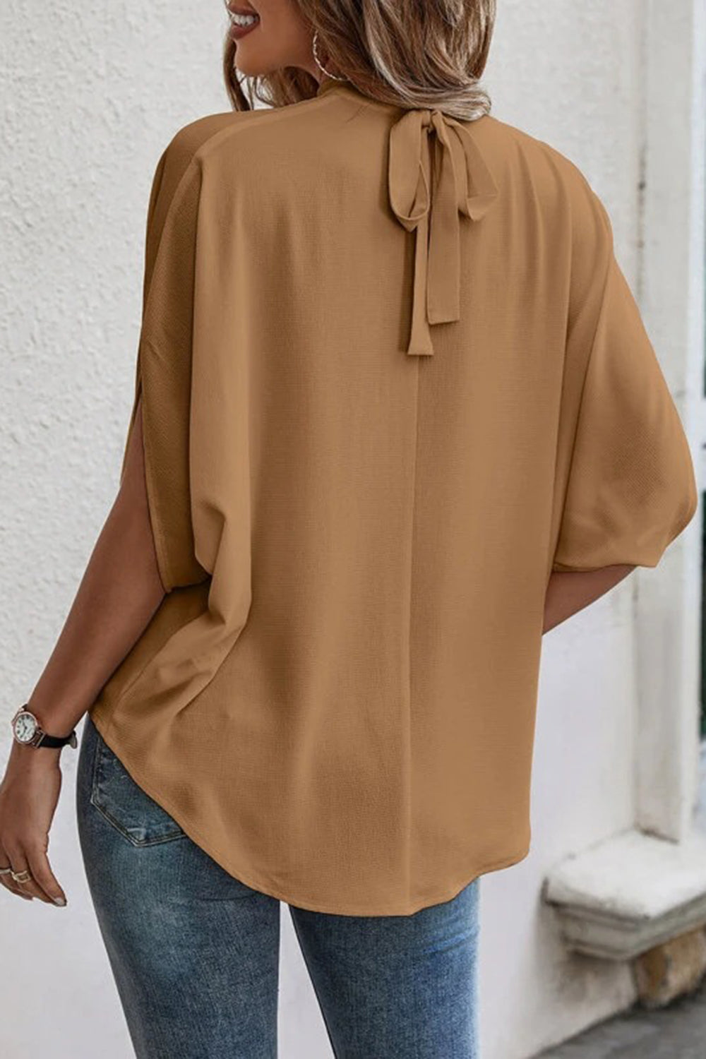 Tie Back Slit Half Sleeve Blouse