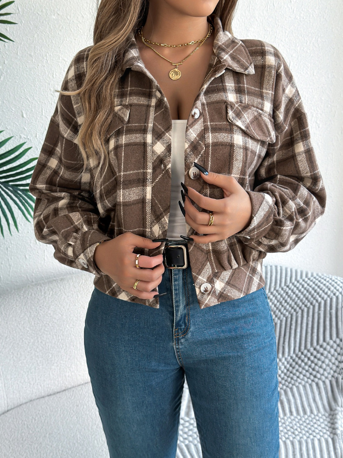 Plaid Button Up Long Sleeve Jacket