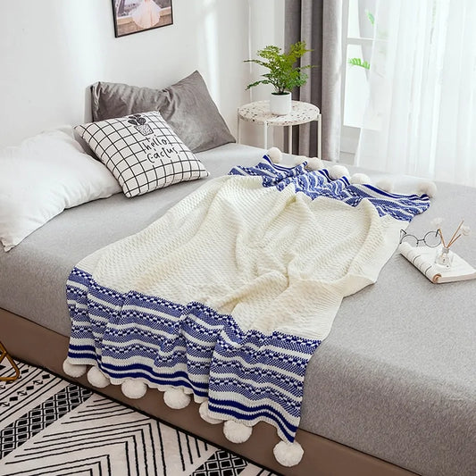 European-Style Striped Knitted Throw Blanket