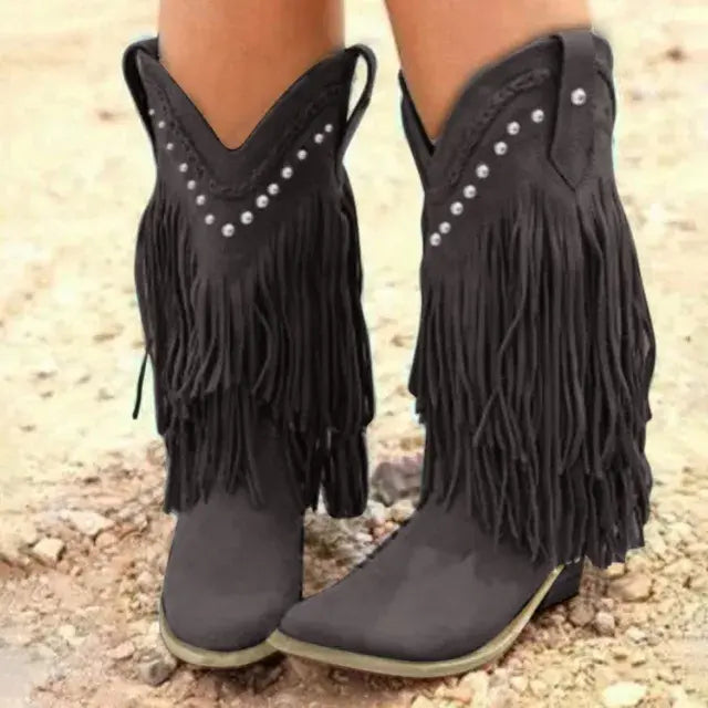 Mid-Calf Fringe Cowboy Boots