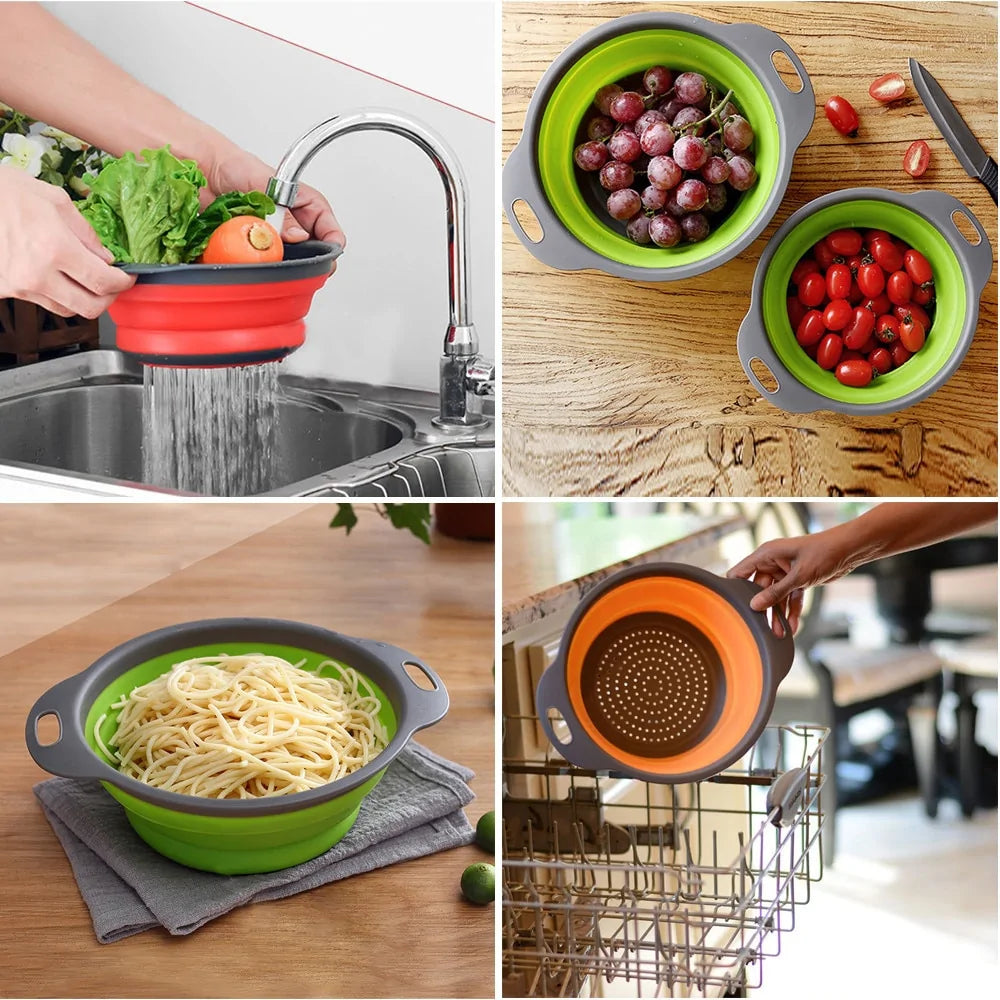 Foldable Silicone Colander Fruit Vegetable Washing Basket Strainer