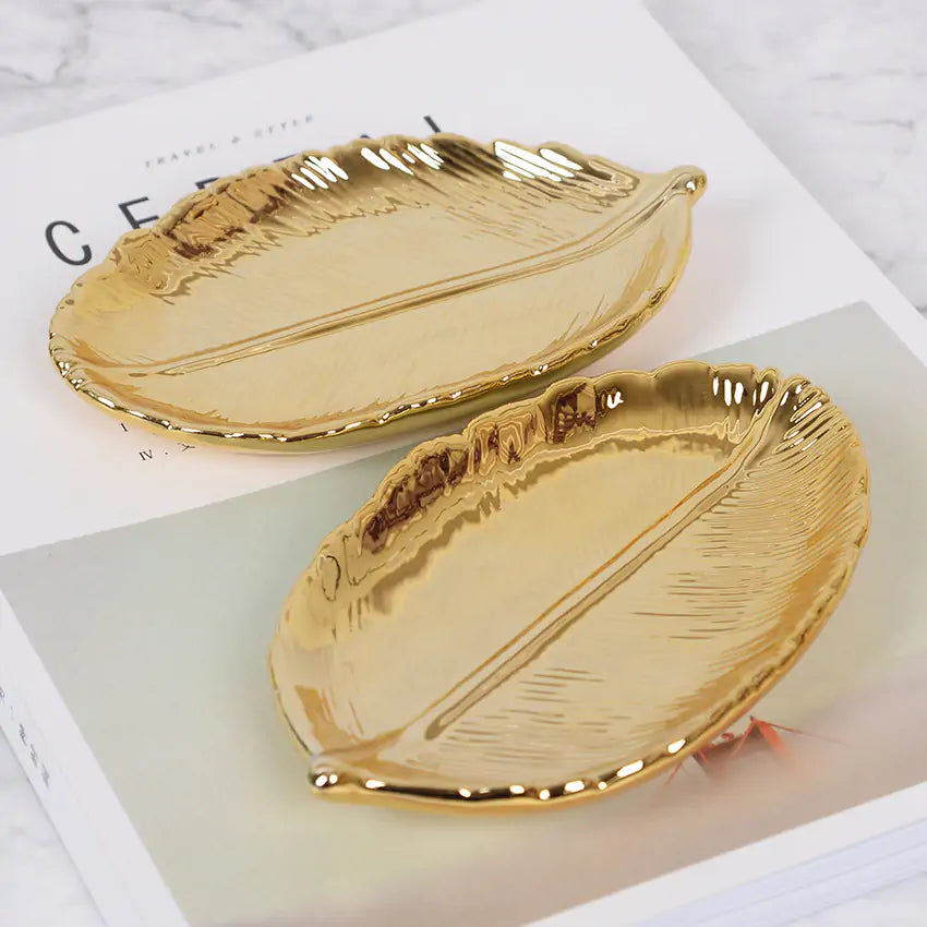 Nordic Ins Gold Leaf Ceramic Storage Tray